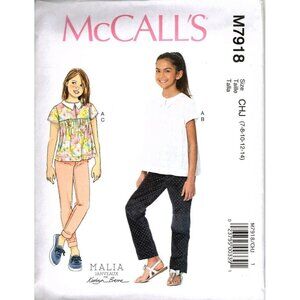 McCalls M7918 Girls 7 to 14 Kathryn Breene Top and Pants Uncut Sewing Pattern